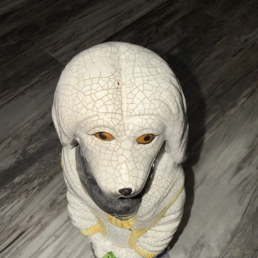 Vintage Crackle Finish Standing Ceramic Dog Statue 14